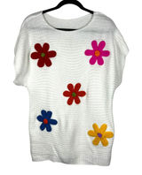 Unbranded White Knit Sweater 3D Floral Applique Multi Color - Sz Large Photo 0