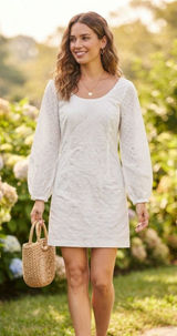 Hope & Henry 100% Organic Cotton Eyelet Lantern Sleeve V-Back Mini Dress 10 Photo 0