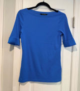 NWOT LRL Lauren Ralph Lauren Size S Blue Boat Neck Cuffed Sleeve Top Cotton Photo 0