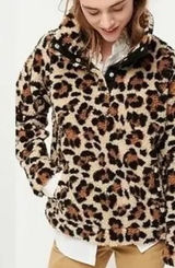 J.Crew Vintage Fleece Leopard Print Faux Fur Jacket Brown Tan Black Womens L Photo 0