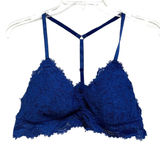 Aerie Royal Blue Floral Lace T-Back Bralette Adjustable Straps Large L/G Photo 0