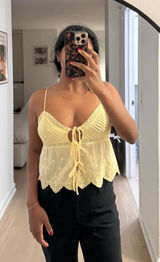 Zara Yellow Lace-Trim Tie-Front Camisole Photo 0