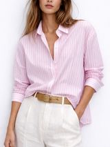 Copied - Zara Pink & White Striped Classic Button-Down Shirt Size XXL Photo 0