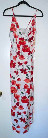 GB Gianni Bini Spaghetti Strap White Red Floral Wrap Maxi Dress Size XS Photo 0
