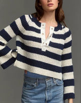 Anthropologie Pilcro Striped Henley Pullover Sweatshirt Women’s S Oversized Photo 0