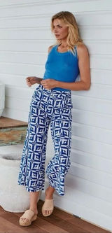 Free‎ People Menocra Cropped Printed Pant in Cobalt Size 2 Photo 0