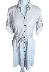 Ambiance Apparel Tan Linen Blend Shirt Dress sz S belted safari utility Photo 0