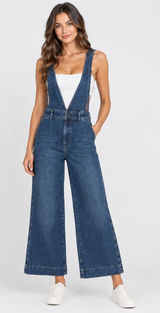 Free People Denim A-Line Overalls Cotton Blend Blue Wide Leg Size 0 Photo 0