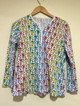 Roller Rabbit Disco Monkey Rainbow Henley Pima Cotton Pajama Top Size Small Photo 0