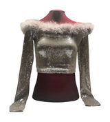 Faux Fur-Trim Sequin Crop Top by Forever 21, size small Photo 0