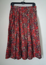 VTG Leslie Fay Red Paisley Floral A-Line Midi Pleated Skirt Cottagecore Feminin Photo 0