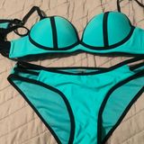 TiniBikini Aqua and Black Bikini Set Photo 0