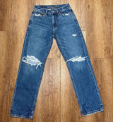 American Eagle Ex-Boyfriend Distressed Straight Leg Jeans Blue Womens 000 26x29 Photo 0