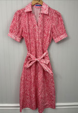 J. McLaughlin Short Sleeve Button Front Midi Dress Women Size XS Pink White Photo 0