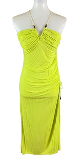 Free People Bright Green Ruched Bodycon Midi Dress M Y2K Festival Vacation Photo 0