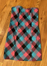 LOUDMOUTH GOLF Size 8 pink‎ blue black check strapless dress Bright Photo 0