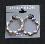 NWT Occasion Womens Fashion Twisted Rope Dangly Hoop Earrings Silver Gray 1.5" Photo 0