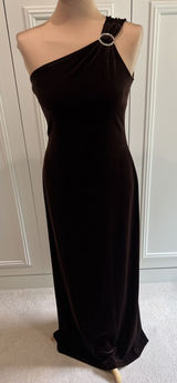 Patra Chocolate Brown Velvet One Shoulder Formal Dress Old Hollywood Elegant Photo 0