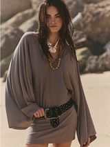 FREE PEOPLE Free-est Good Feels Gray Wide Sleeve Mini Dress Photo 0