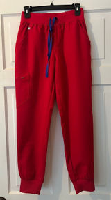 NWOT Figs Winning Red High Rise Zamora Joggers Blue Drawstring Size XS Petite Photo 0