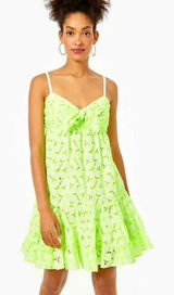 LILLY PULITZER BRIANA FIT FLARE EYELET LACE GREEN DRESS size 00 NWT MSRP $218 Photo 0