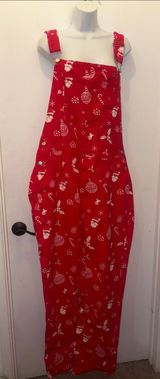 Christmas Red Printed Women’s Jeans Overalls with Holiday Motif size Large new Photo 0