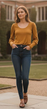 Madewell Puff-Sleeve Scoopneck Top in Mustard Yellow Prairie Preppy Coquette Photo 0