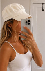 Steve Madden White Canvas Baker Boy Newsboy Cap Photo 0