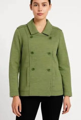 Eileen Fisher Merino Wool Double-Breasted Peacoat Sweater Jacket Green Size S Photo 0