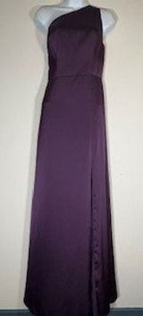 Birdy Grey One Shoulder Maxi Dress Purple Satin Slit Gown Bridesmaid Small Photo 0