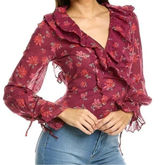 Free People Amanda Ruffle Wrap Top Blouse Floral Red Pink Size M Photo 0