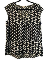 J. Crew Factory White & Black Geometric Cap-Sleeve Tank‎ Blouse Size 10 Photo 0