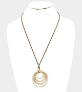 New Womens Boutique Worn Gold Layered Metal Hoop Pendant Long Necklace Photo 0