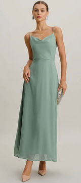 RIHOAS Sage Green Cowl Neck Lace-Up Maxi Dress Women Large Formal Slit Gown Photo 0