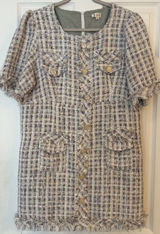 POL Tweed Dress LG White Colorful Plaid Fringe Button Detail Business Dressy‎ Photo 0