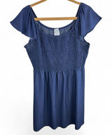 Naif Navy Blue Smocked Flutter Sleeve Mini Dress Womens Size‎ M Boho Scoop Neck Photo 0