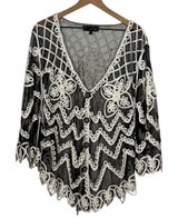 Pretty Angel Lace Jacket Topper Size L Black Silk Blend Boho Artsy Whimsygoth Photo 0