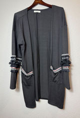 Hipster Row Embellished Duster Cardigan Black Open Front Fringe Sleeves SizeXL Photo 0