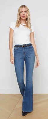 Zara Women's High Rise Flare Jeans Medium Wash 70s Bell Bottom Denim Size 10 Photo 0