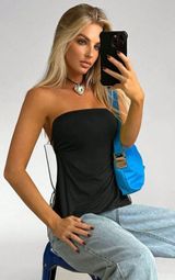 Solid Backless Tube Top Black Photo 0