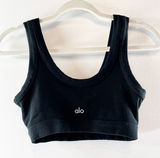 Alo Ribbed Scoopneck Wellness Sports Bra Black Small Photo 0