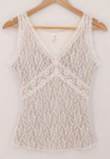 Y2K Lace Babydoll Cami Tank Top Womens Size L White Tan Coquette Fairy Layering Photo 0