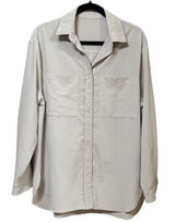 Alo Yoga Womens Pinstripe Long Sleeve Button Down Shirt Grey White Athleisure Photo 0