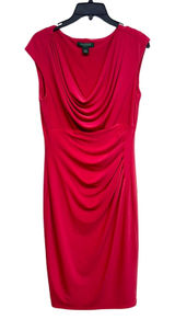 Lauren Ralph Lauren Dress Magenta Pink Ruched‎ Stretch Drape Neck Size 10 Photo 0