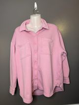 Aerie Shirt Womens XS Pink Terry Button Up Collared Long Sleeve Pocket Top Photo 0