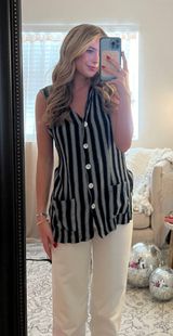 Sleeveless Striped Button Down Tank Multi Photo 0