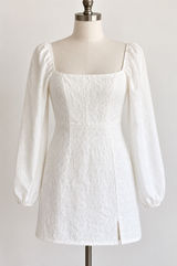Francesca's Mini Dress Women M White Floral Lace LS Slit Romantic Feminine NWT Photo 0