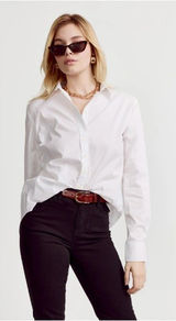 THE SHIRT Rochelle Behrens Shirt Womens XL White Button Front Top Blouse Photo 0