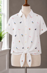 Vintage Polo Ralph Lauren White Embroidered Tie Front Shirt Size Small Flowers Photo 0