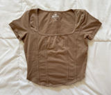 Hollister Top Womens XS Brown Square Neck Baby Tee Crop‎ Cotton Blend Feminine Photo 0